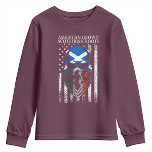 American Grown With Scots Irish Roots Youth Sweatshirt American Ulster Scots Skull Flag TS09 Maroon Print Your Wear