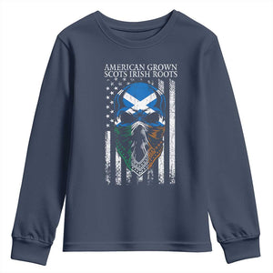 American Grown With Scots Irish Roots Youth Sweatshirt American Ulster Scots Skull Flag TS09 Navy Print Your Wear