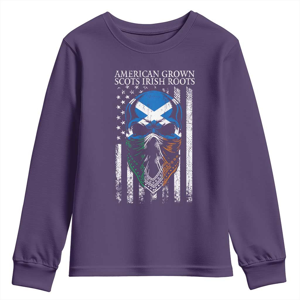 American Grown With Scots Irish Roots Youth Sweatshirt American Ulster Scots Skull Flag TS09 Purple Print Your Wear