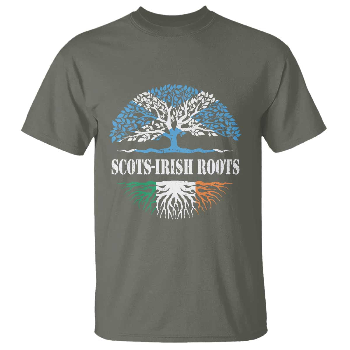 Scots-Irish Roots T Shirt Ulster Scots Ireland Scotland TS09 Military Green Print Your Wear