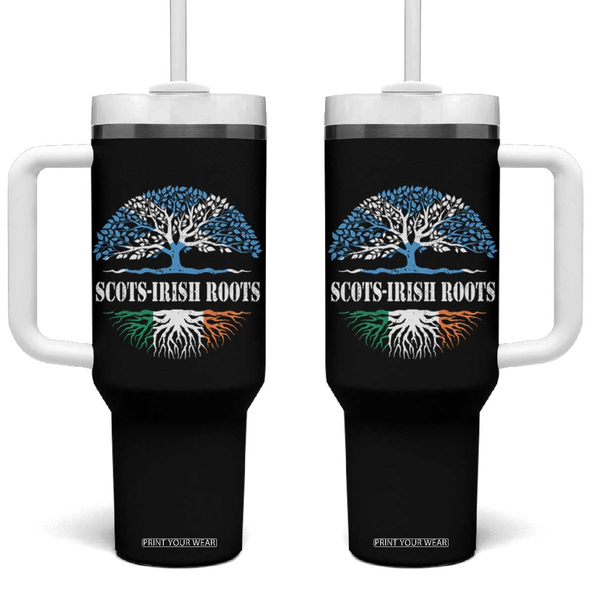 Scots-Irish Roots Tumbler With Handle Ulster Scots Ireland Scotland TS09 One Size: 40 oz Black Print Your Wear