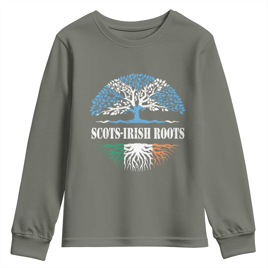 Scots-Irish Roots Youth Sweatshirt Ulster Scots Ireland Scotland TS09 Military Green Print Your Wear