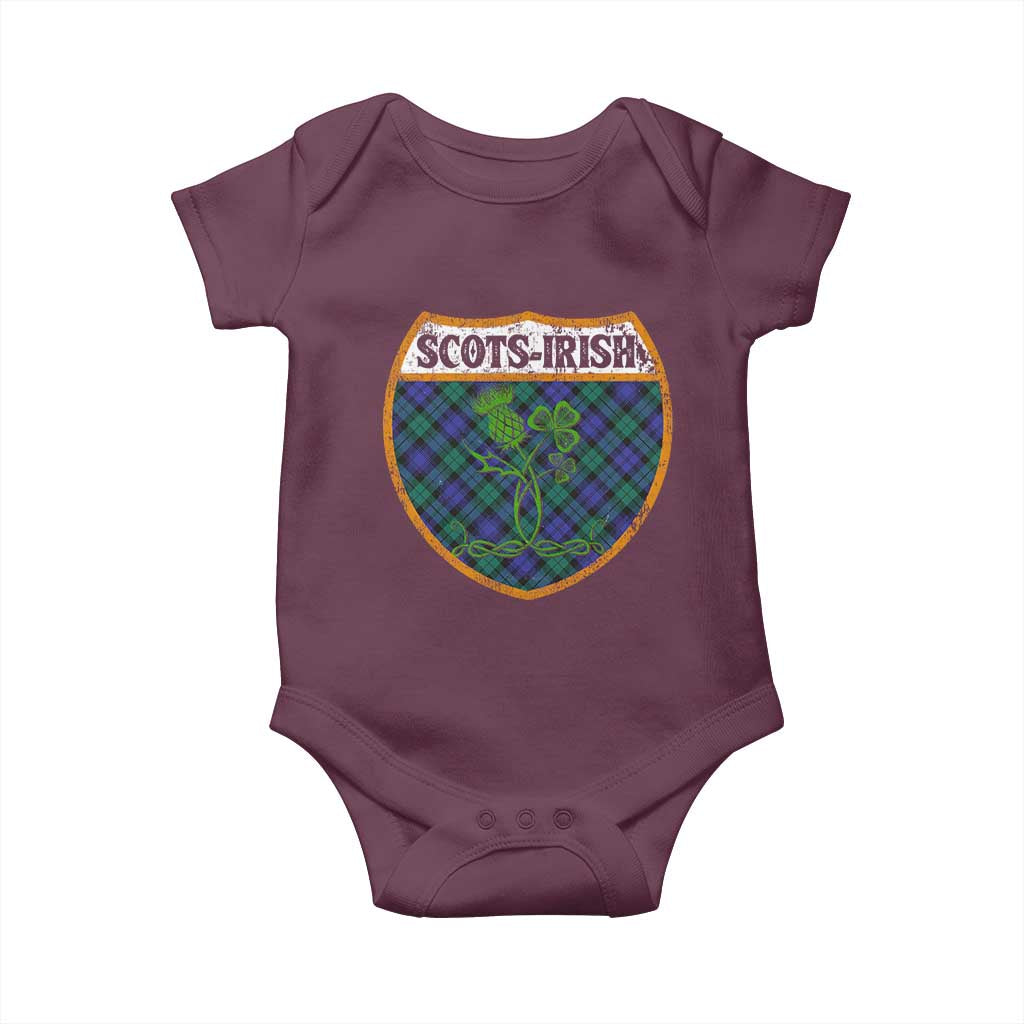 Scots-Irish Pride Baby Onesie Shamrock Ulster Scots Scotch Irish Shamrock Thistle TS09 Maroon Print Your Wear