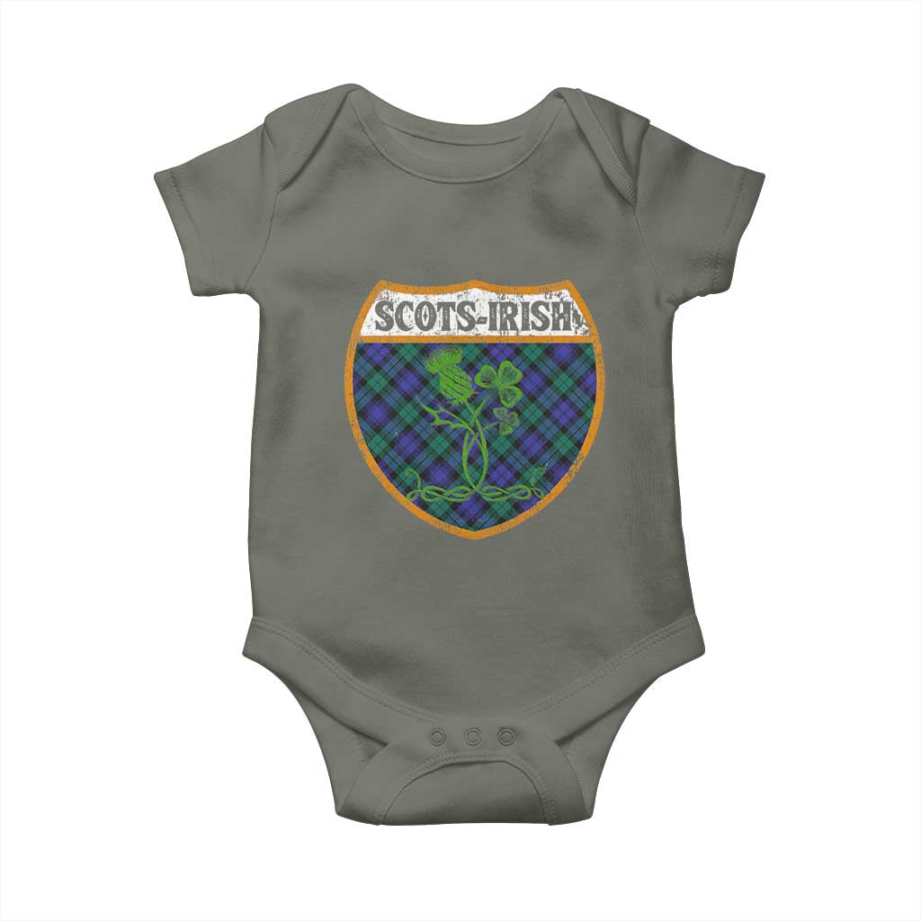 Scots-Irish Pride Baby Onesie Shamrock Ulster Scots Scotch Irish Shamrock Thistle TS09 Military Green Print Your Wear