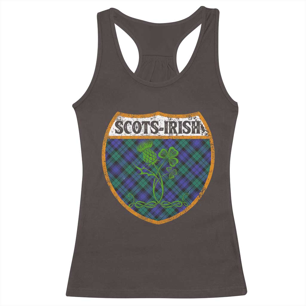 Scots-Irish Pride Racerback Tank Top Shamrock Ulster Scots Scotch Irish Shamrock Thistle TS09 Dark Chocolate Print Your Wear
