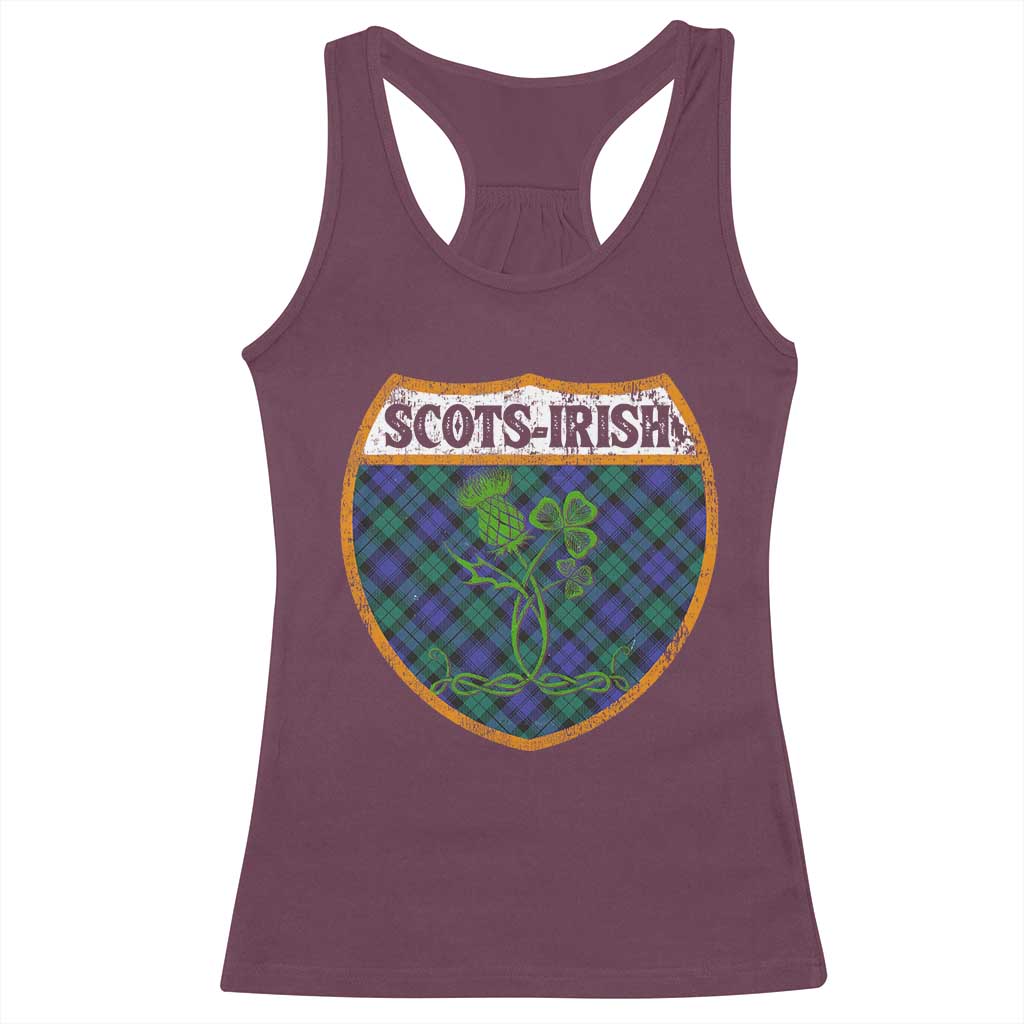 Scots-Irish Pride Racerback Tank Top Shamrock Ulster Scots Scotch Irish Shamrock Thistle TS09 Maroon Print Your Wear