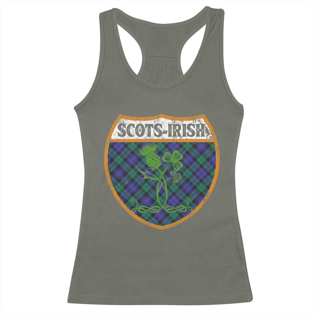 Scots-Irish Pride Racerback Tank Top Shamrock Ulster Scots Scotch Irish Shamrock Thistle TS09 Military Green Print Your Wear