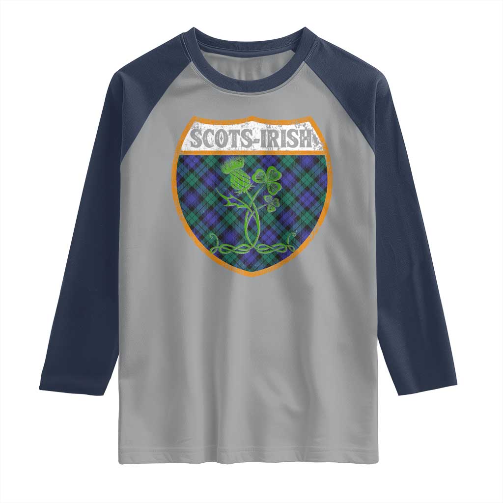 Scots-Irish Pride Raglan Shirt Shamrock Ulster Scots Scotch Irish Shamrock Thistle TS09 Sport Gray Navy Print Your Wear