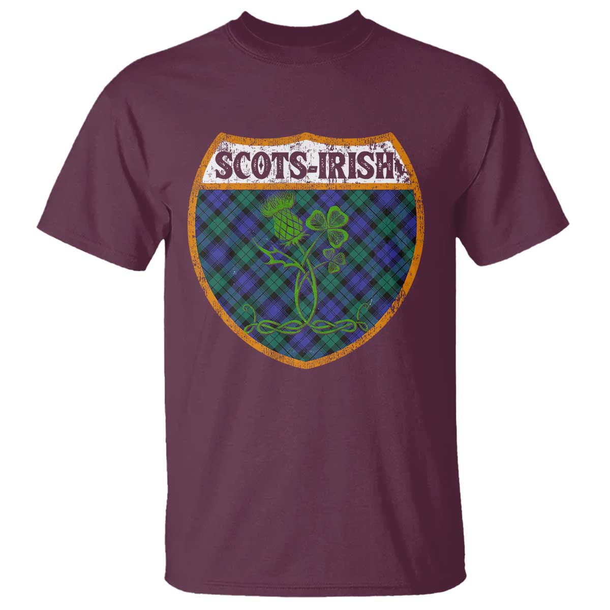 Scots-Irish Pride T Shirt Shamrock Ulster Scots Scotch Irish Shamrock Thistle TS09 Maroon Print Your Wear
