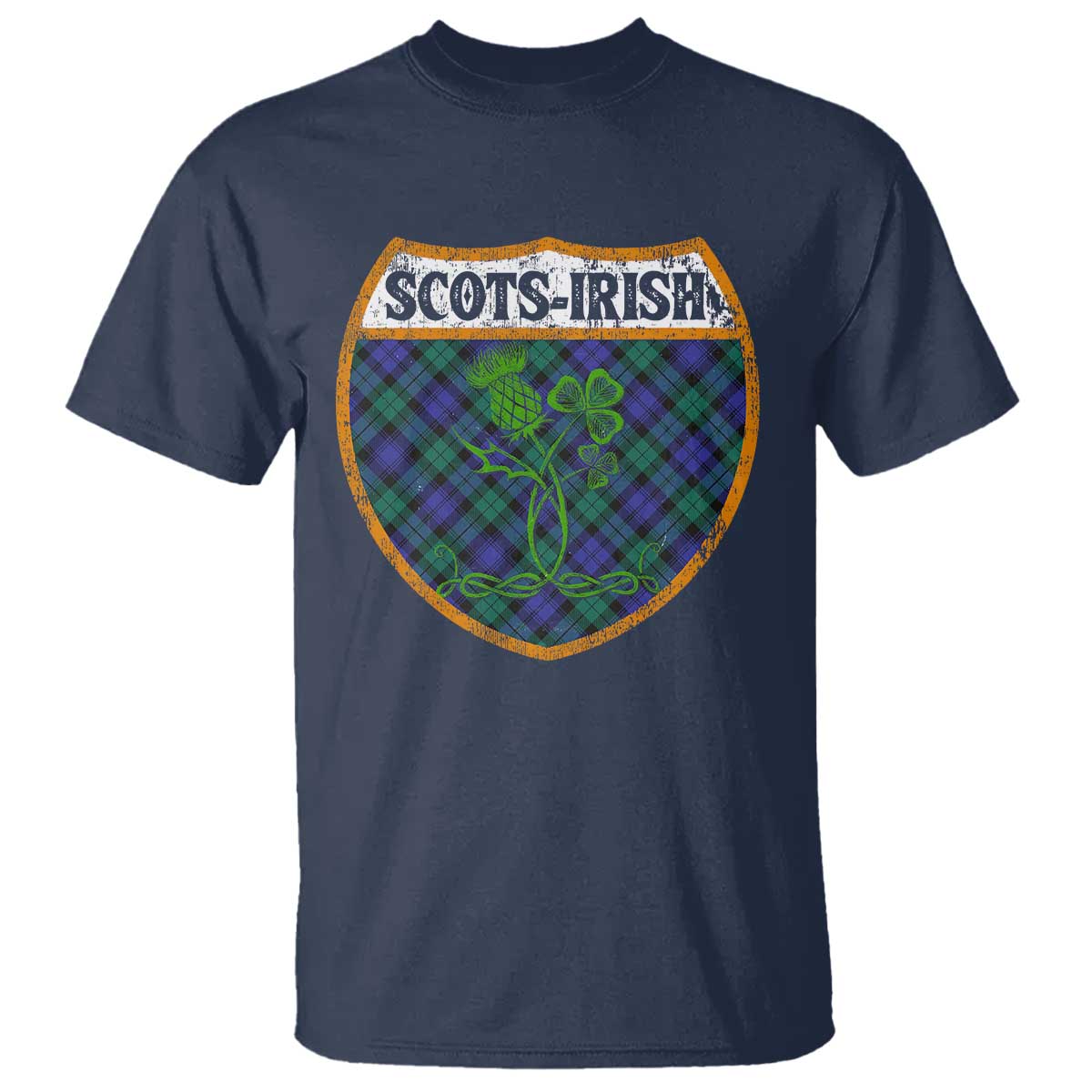 Scots-Irish Pride T Shirt Shamrock Ulster Scots Scotch Irish Shamrock Thistle TS09 Navy Print Your Wear