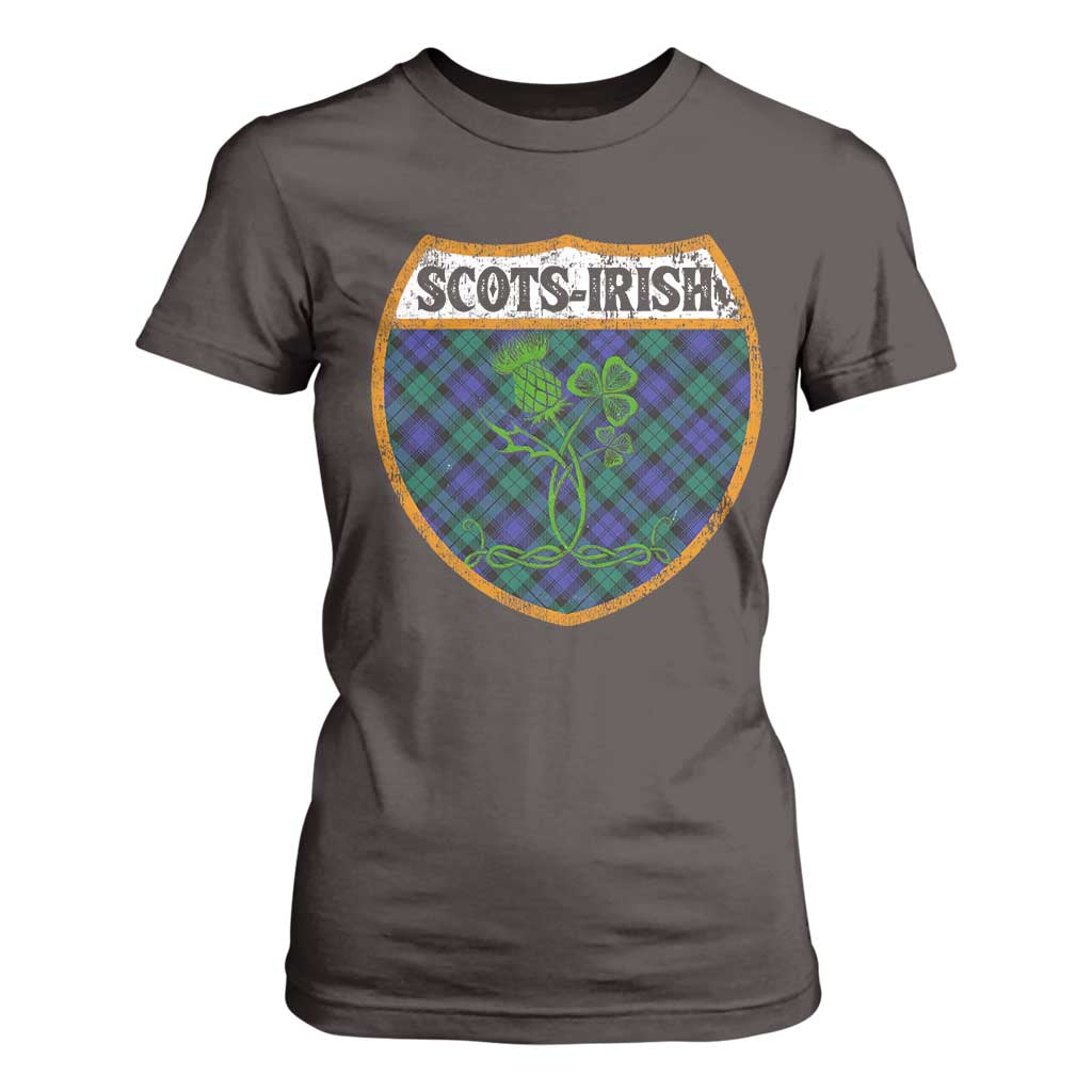 Scots-Irish Pride T Shirt For Women Shamrock Ulster Scots Scotch Irish Shamrock Thistle TS09 Dark Chocolate Print Your Wear