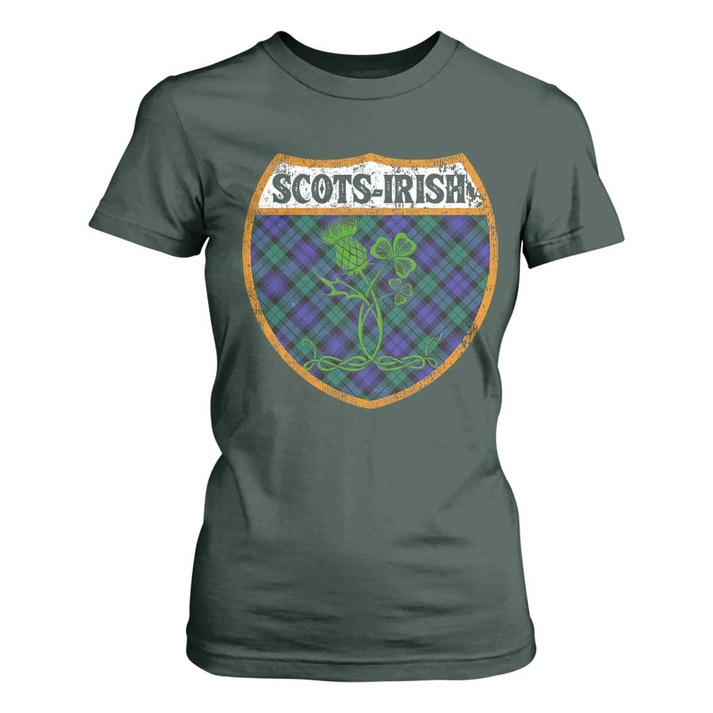 Scots-Irish Pride T Shirt For Women Shamrock Ulster Scots Scotch Irish Shamrock Thistle TS09 Dark Forest Green Print Your Wear