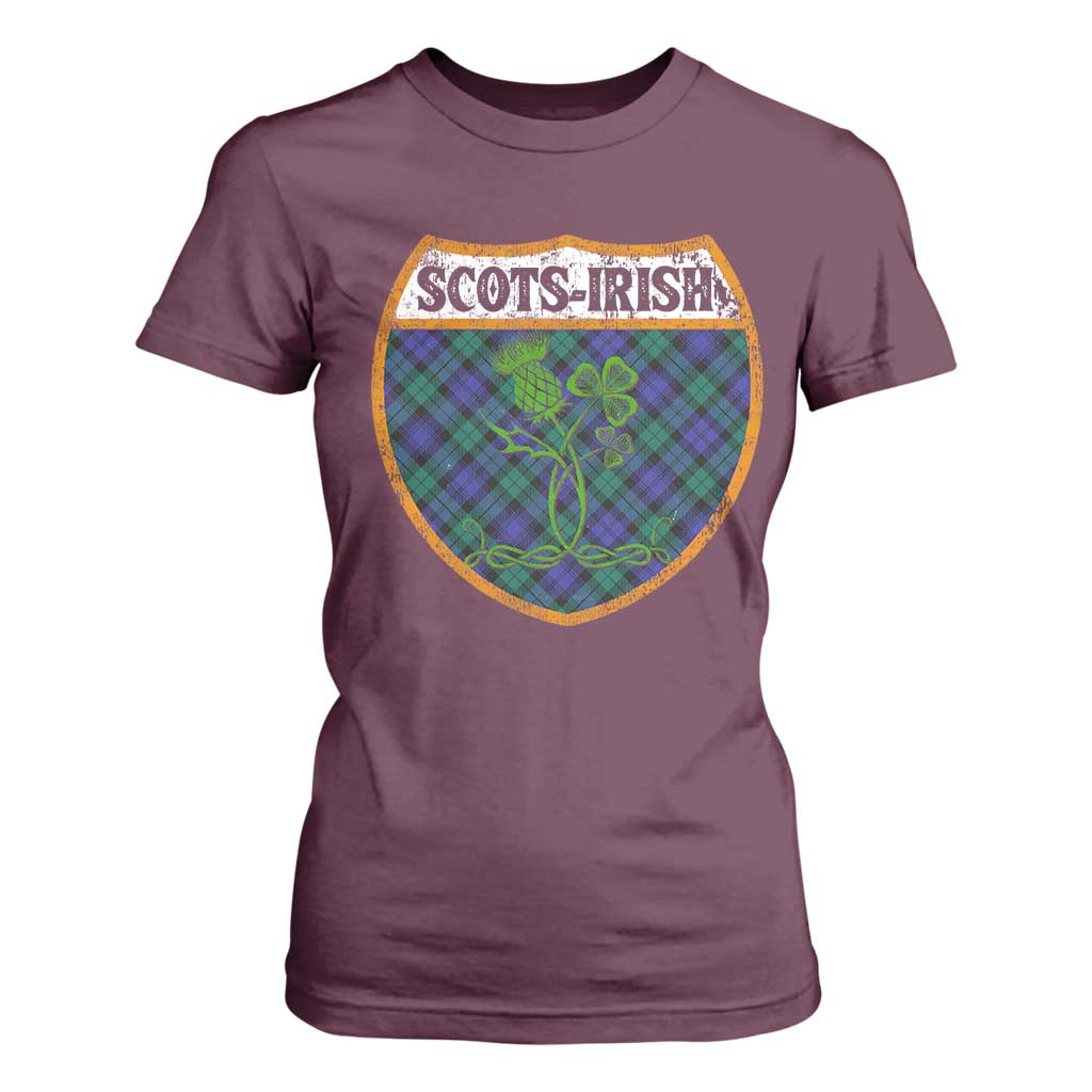 Scots-Irish Pride T Shirt For Women Shamrock Ulster Scots Scotch Irish Shamrock Thistle TS09 Maroon Print Your Wear