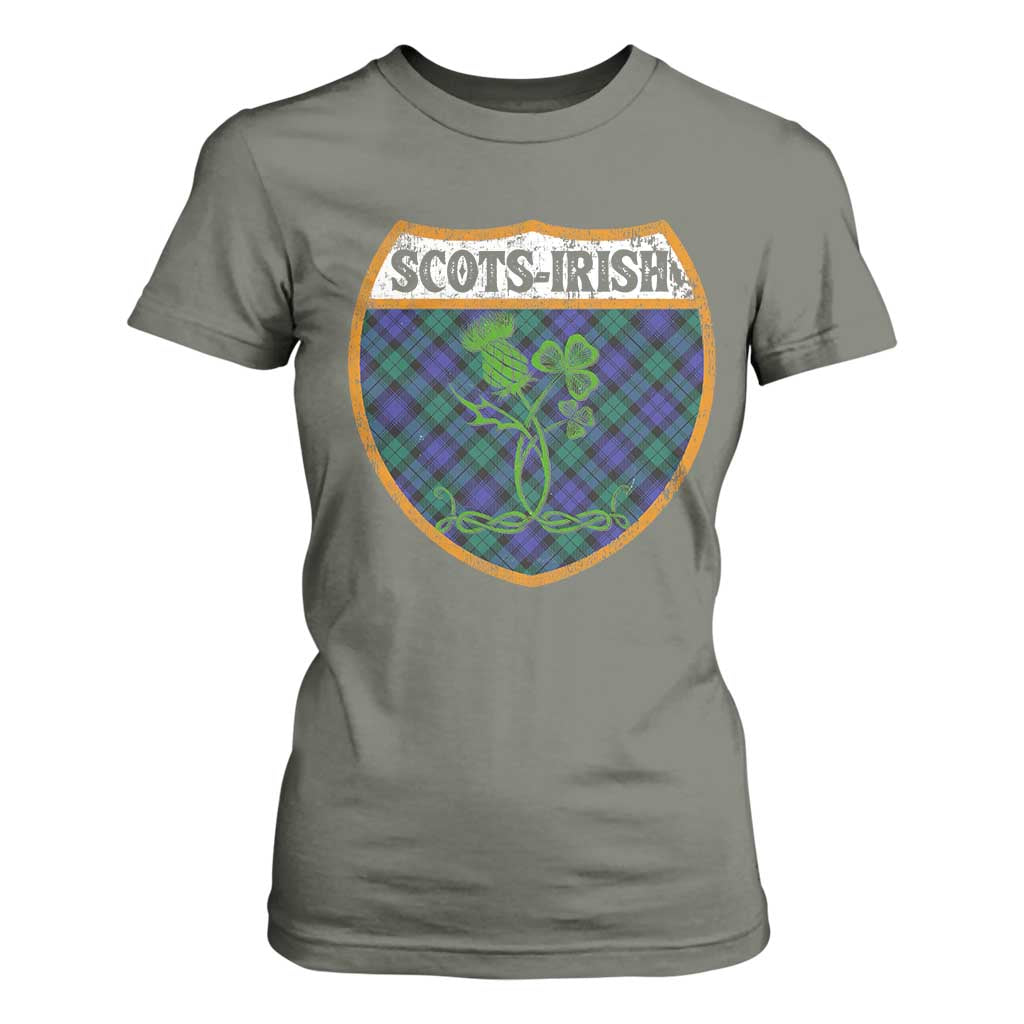 Scots-Irish Pride T Shirt For Women Shamrock Ulster Scots Scotch Irish Shamrock Thistle TS09 Military Green Print Your Wear