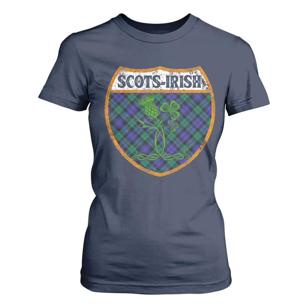 Scots-Irish Pride T Shirt For Women Shamrock Ulster Scots Scotch Irish Shamrock Thistle TS09 Navy Print Your Wear