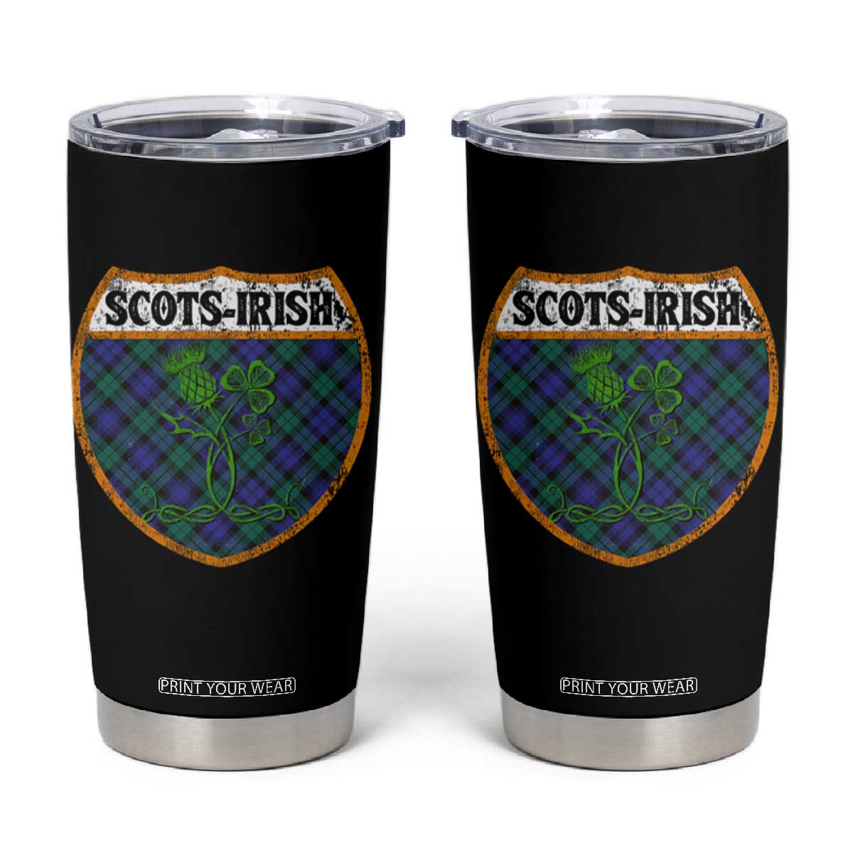 Scots-Irish Pride Tumbler Cup Shamrock Ulster Scots Scotch Irish Shamrock Thistle TS09 Black Print Your Wear