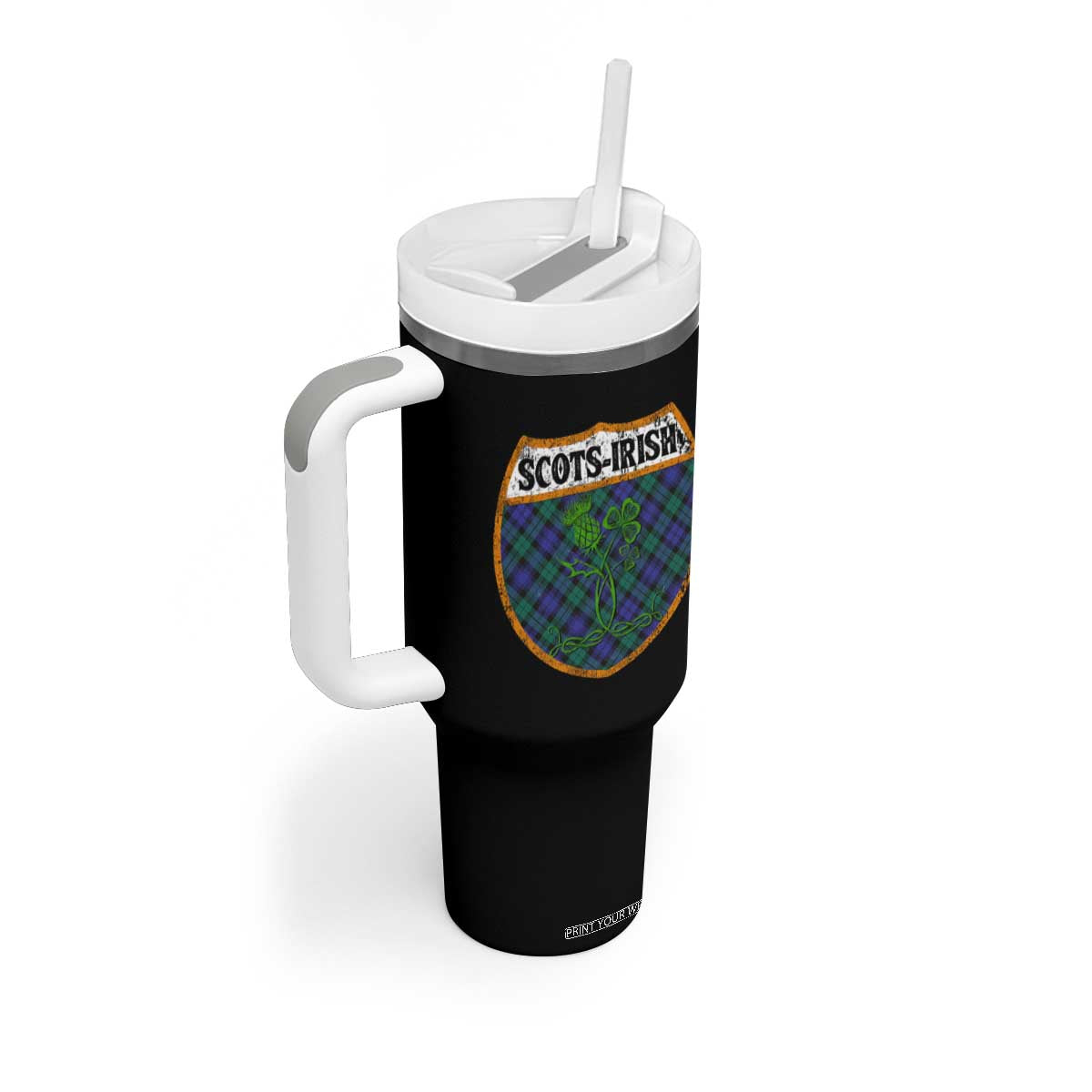 Scots-Irish Pride Tumbler With Handle Shamrock Ulster Scots Scotch Irish Shamrock Thistle TS09 Print Your Wear