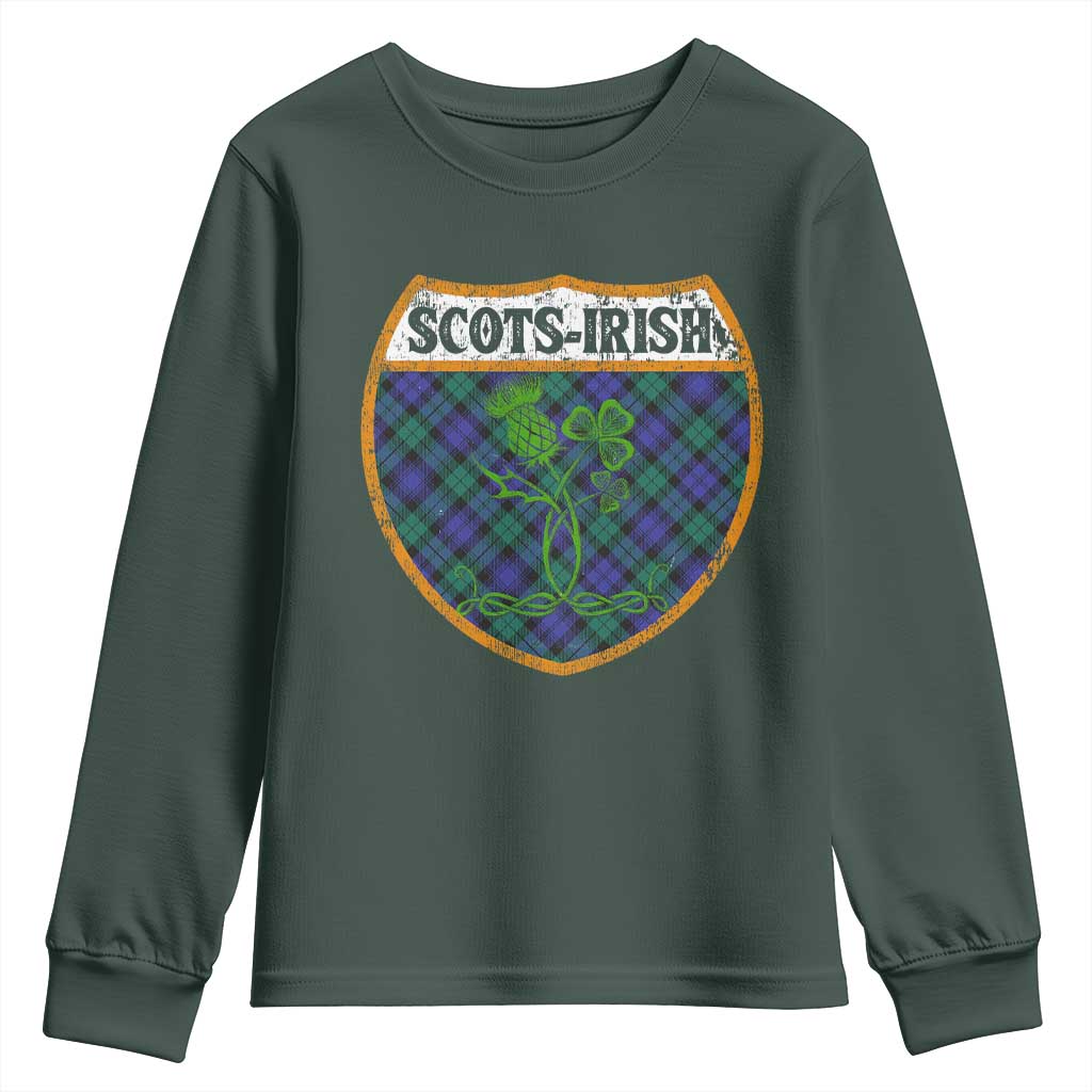 Scots-Irish Pride Youth Sweatshirt Shamrock Ulster Scots Scotch Irish Shamrock Thistle TS09 Dark Forest Green Print Your Wear