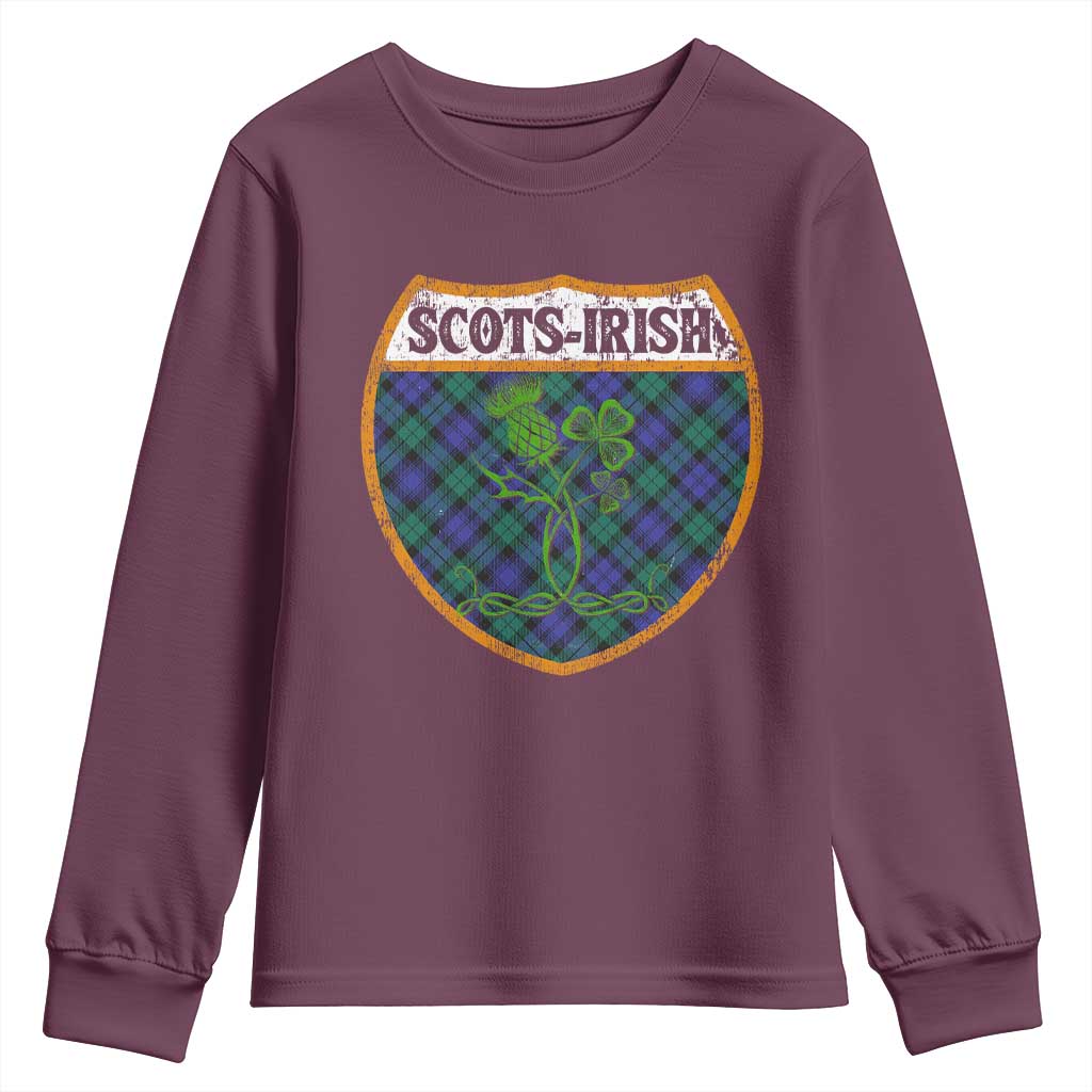 Scots-Irish Pride Youth Sweatshirt Shamrock Ulster Scots Scotch Irish Shamrock Thistle TS09 Maroon Print Your Wear