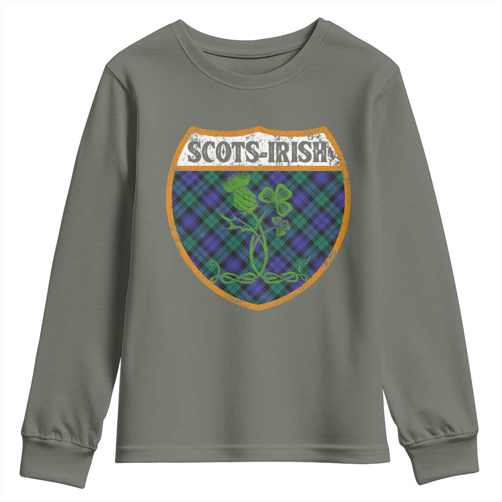 Scots-Irish Pride Youth Sweatshirt Shamrock Ulster Scots Scotch Irish Shamrock Thistle TS09 Military Green Print Your Wear
