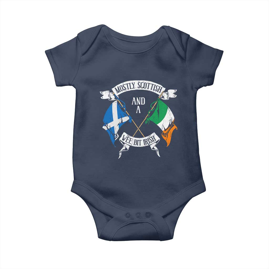 Funny Scots-Irish Pride Baby Onesie Mostly Scottish Wee Bit Irish TS09 Navy Print Your Wear