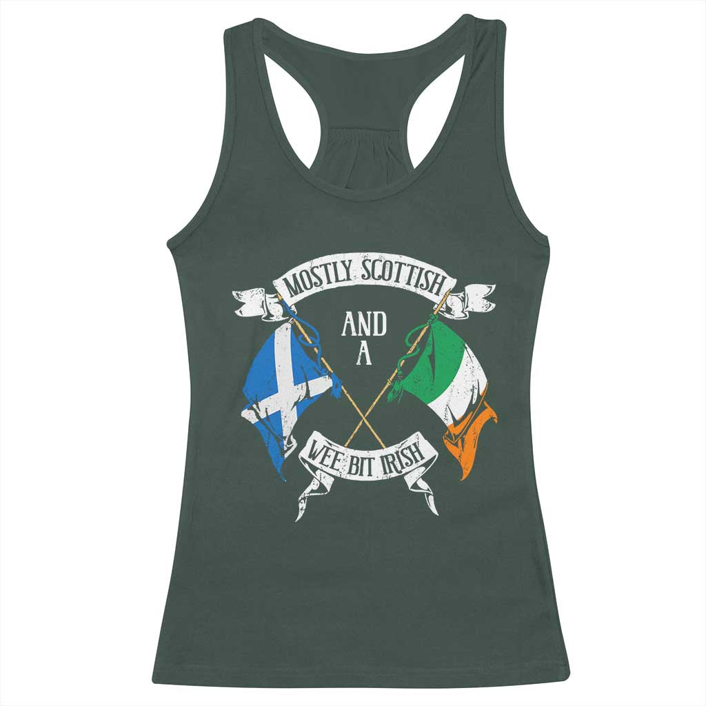 Funny Scots-Irish Pride Racerback Tank Top Mostly Scottish Wee Bit Irish TS09 Dark Forest Green Print Your Wear