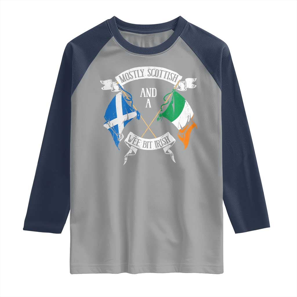 Funny Scots-Irish Pride Raglan Shirt Mostly Scottish Wee Bit Irish TS09 Sport Gray Navy Print Your Wear