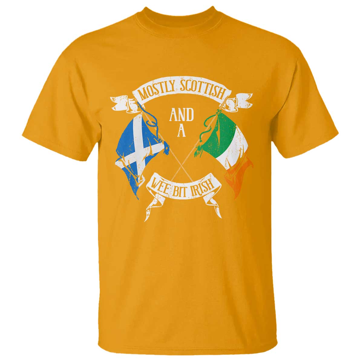 Funny Scots-Irish Pride T Shirt Mostly Scottish Wee Bit Irish TS09 Gold Print Your Wear