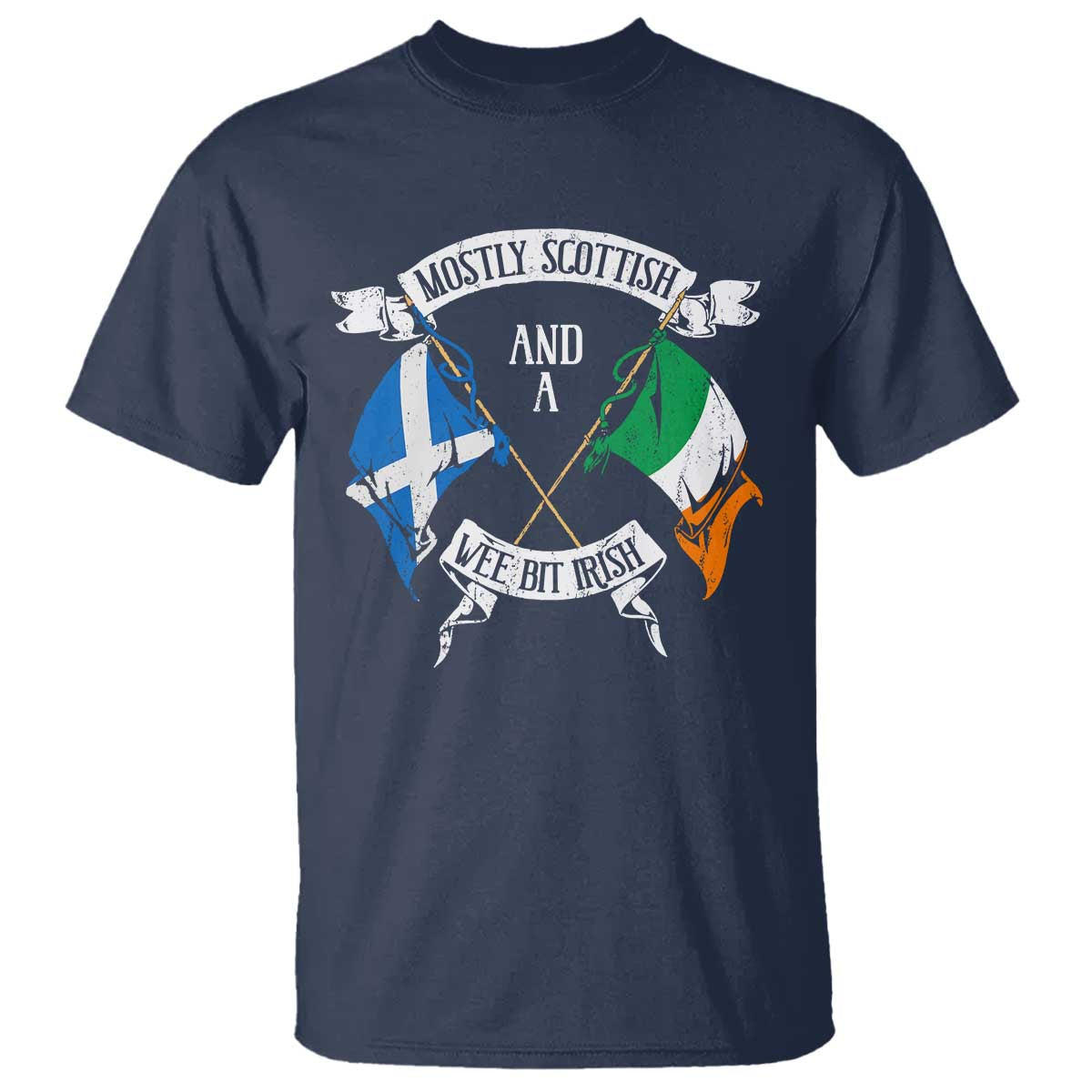Funny Scots-Irish Pride T Shirt Mostly Scottish Wee Bit Irish TS09 Navy Print Your Wear