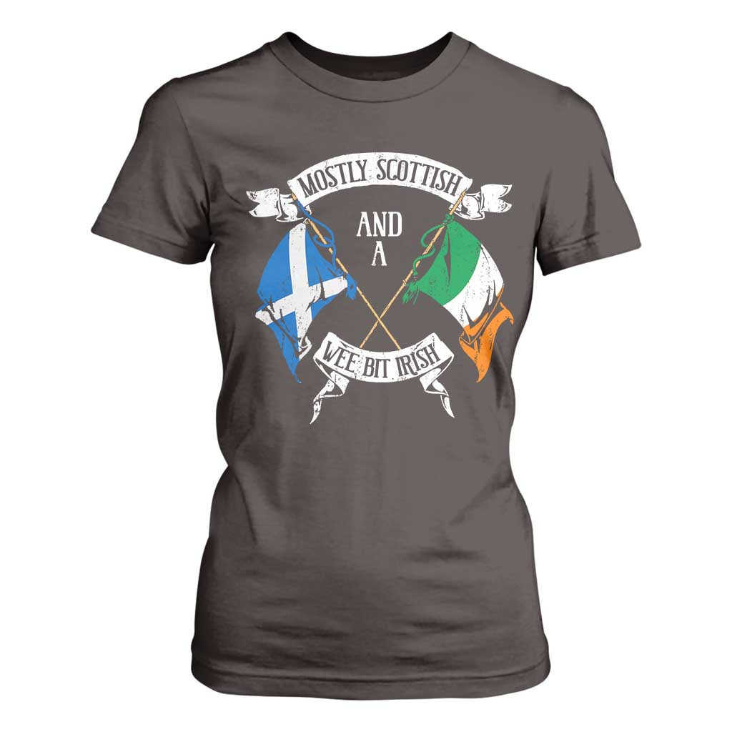Funny Scots-Irish Pride T Shirt For Women Mostly Scottish Wee Bit Irish TS09 Dark Chocolate Print Your Wear