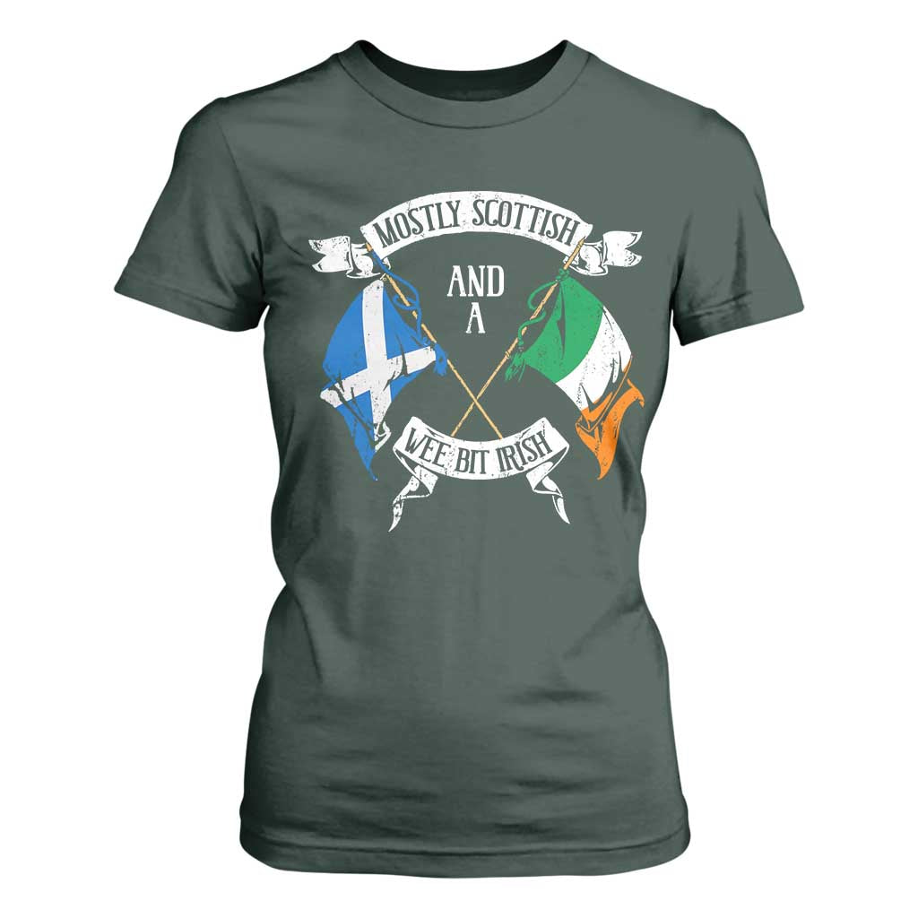 Funny Scots-Irish Pride T Shirt For Women Mostly Scottish Wee Bit Irish TS09 Dark Forest Green Print Your Wear