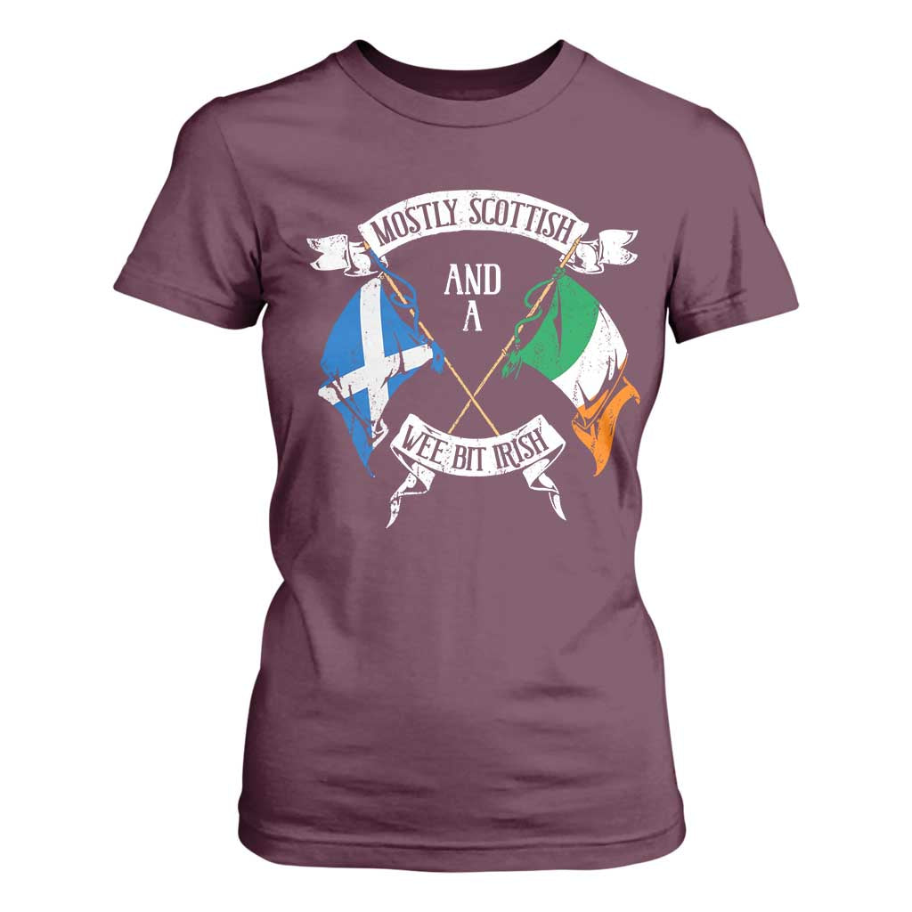 Funny Scots-Irish Pride T Shirt For Women Mostly Scottish Wee Bit Irish TS09 Maroon Print Your Wear
