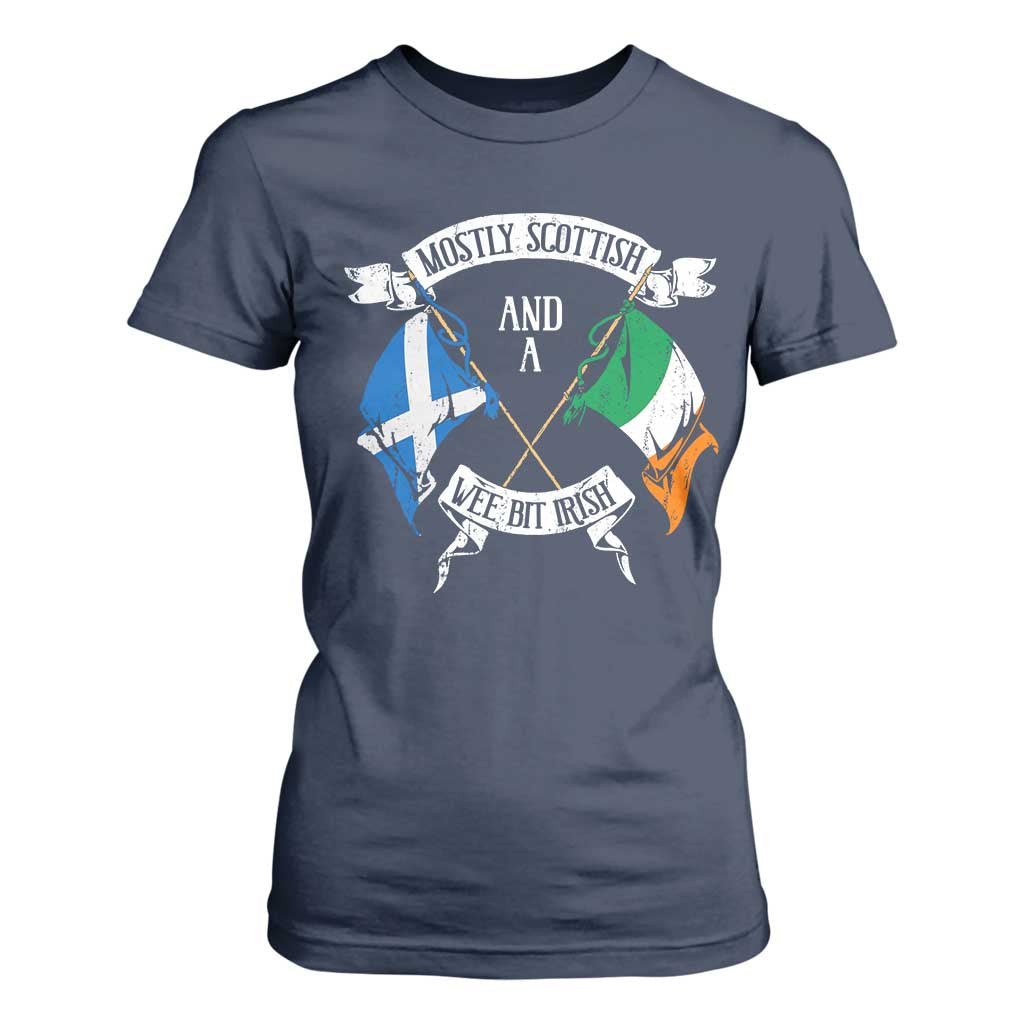 Funny Scots-Irish Pride T Shirt For Women Mostly Scottish Wee Bit Irish TS09 Navy Print Your Wear