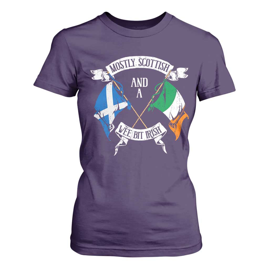 Funny Scots-Irish Pride T Shirt For Women Mostly Scottish Wee Bit Irish TS09 Purple Print Your Wear