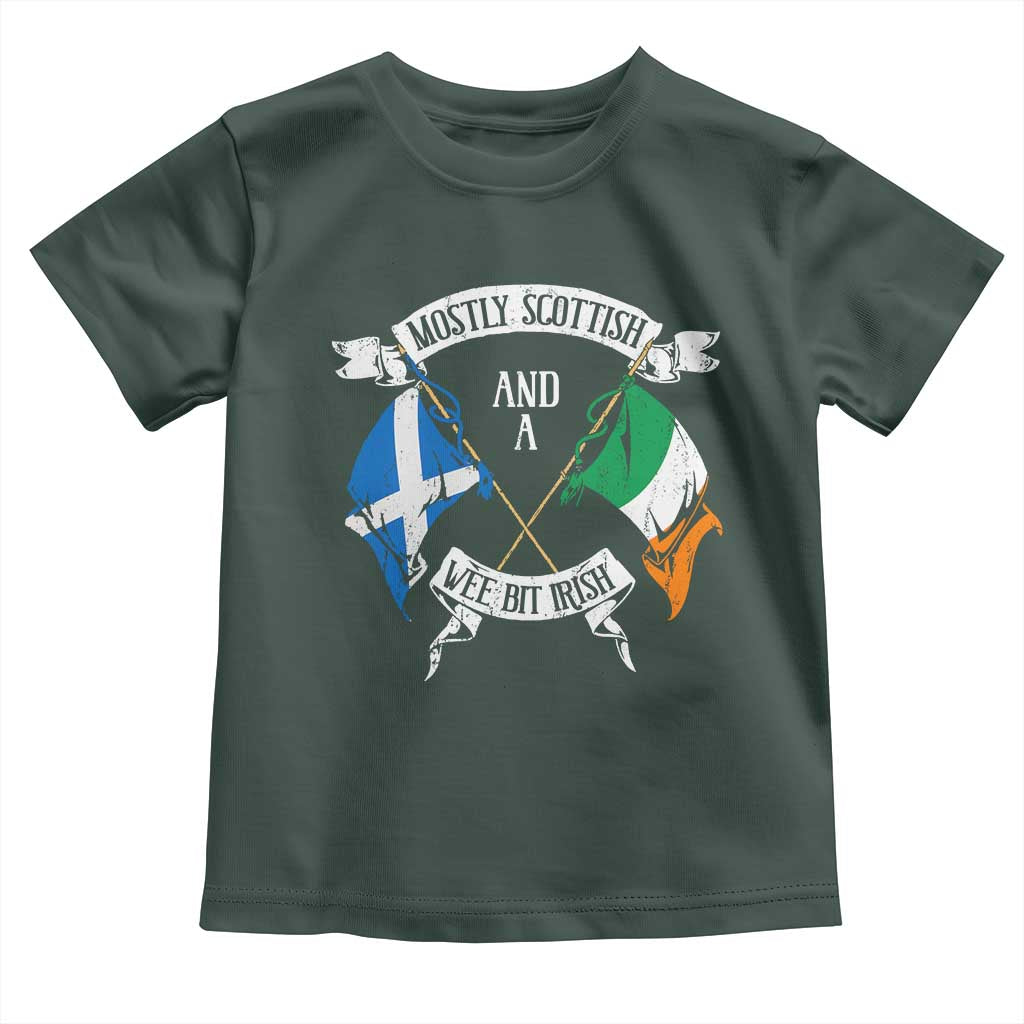Funny Scots-Irish Pride Toddler T Shirt Mostly Scottish Wee Bit Irish TS09 Dark Forest Green Print Your Wear