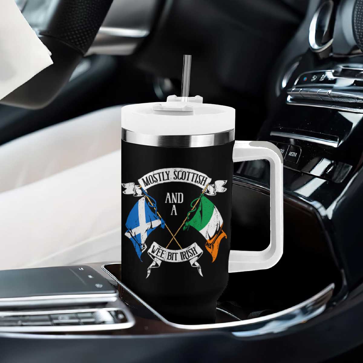 Funny Scots-Irish Pride Tumbler With Handle Mostly Scottish Wee Bit Irish TS09 Print Your Wear