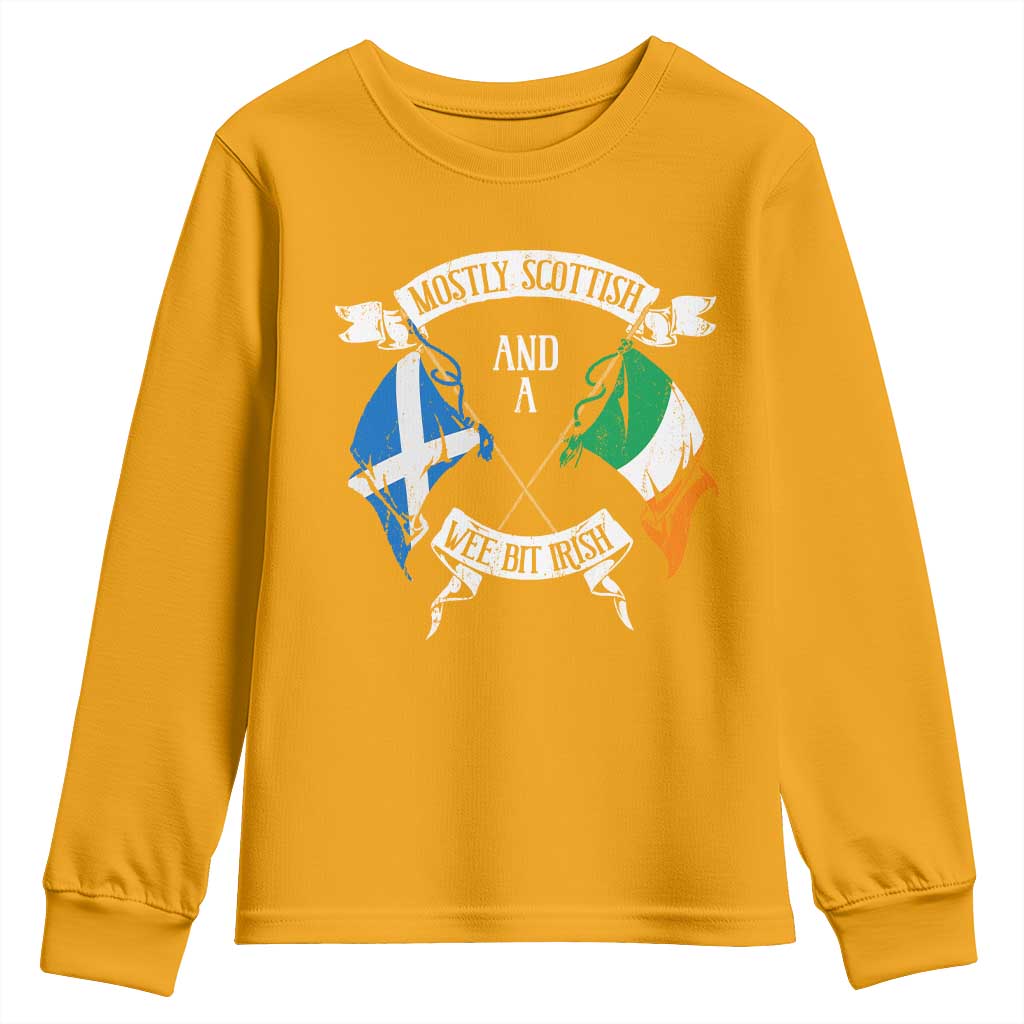 Funny Scots-Irish Pride Youth Sweatshirt Mostly Scottish Wee Bit Irish TS09 Gold Print Your Wear