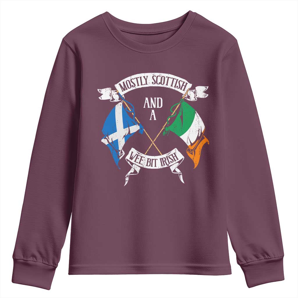 Funny Scots-Irish Pride Youth Sweatshirt Mostly Scottish Wee Bit Irish TS09 Maroon Print Your Wear