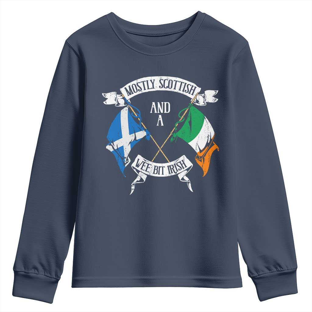 Funny Scots-Irish Pride Youth Sweatshirt Mostly Scottish Wee Bit Irish TS09 Navy Print Your Wear