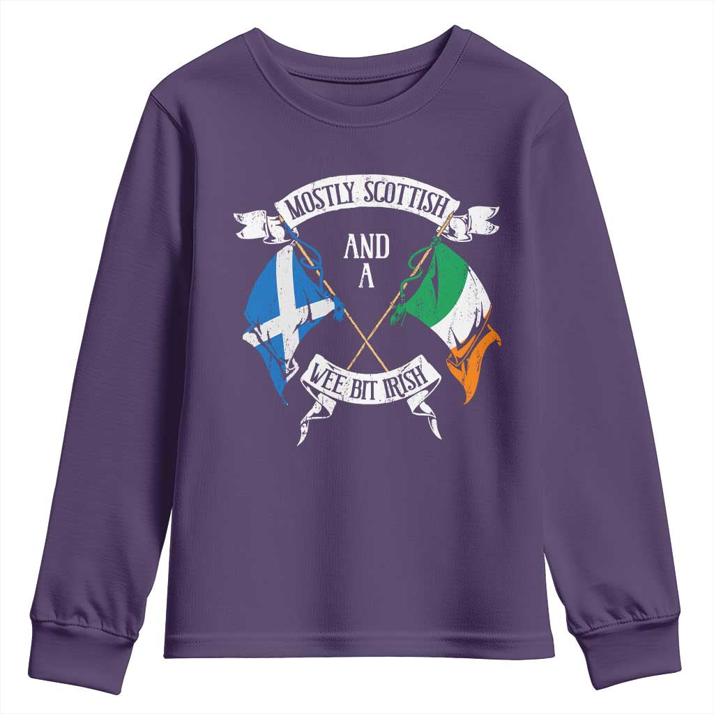 Funny Scots-Irish Pride Youth Sweatshirt Mostly Scottish Wee Bit Irish TS09 Purple Print Your Wear