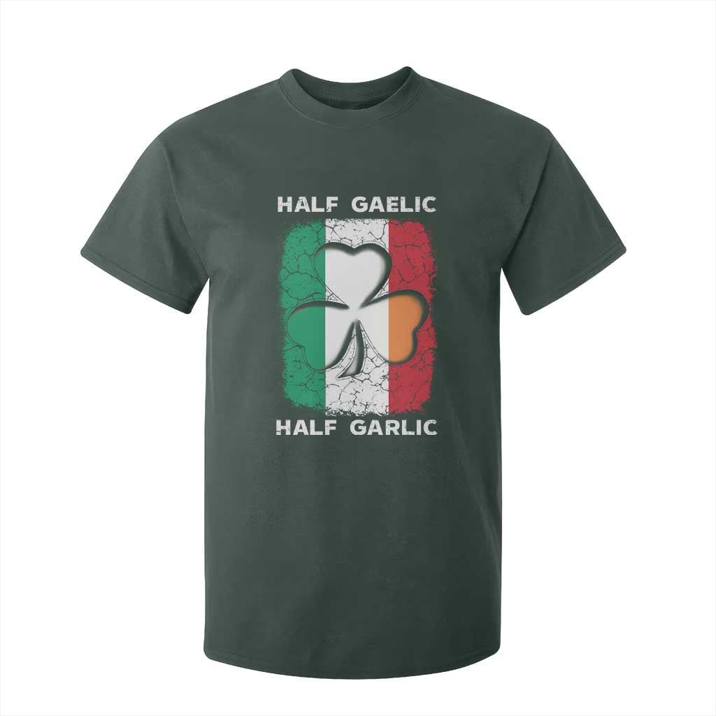 Irish Italian Pride T Shirt For Kids - Half Gaelic Half Garlic Shamrock Ireland Italy Flag Tee TS09 Dark Forest Green Print Your Wear