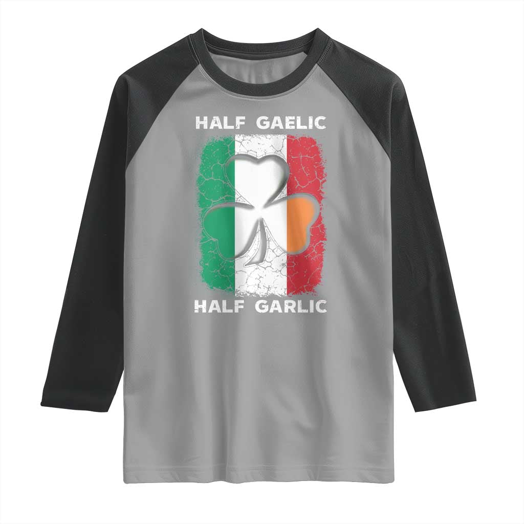 Irish Italian Pride Raglan Shirt Half Gaelic Half Garlic Shamrock Ireland Italy Flag TS09 Sport Gray Black Print Your Wear