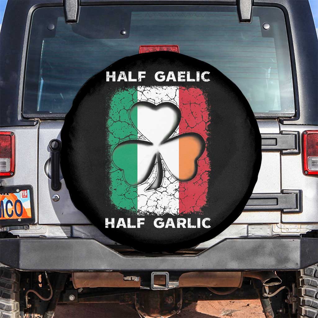 Irish Italian Pride Spare Tire Cover Half Gaelic Half Garlic Shamrock Ireland Italy Flag TS09 No hole Black Print Your Wear