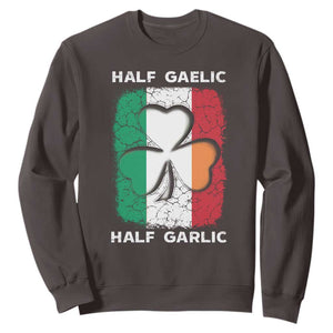 Irish Italian Pride Sweatshirt Half Gaelic Half Garlic Shamrock Ireland Italy Flag TS09 Dark Chocolate Print Your Wear