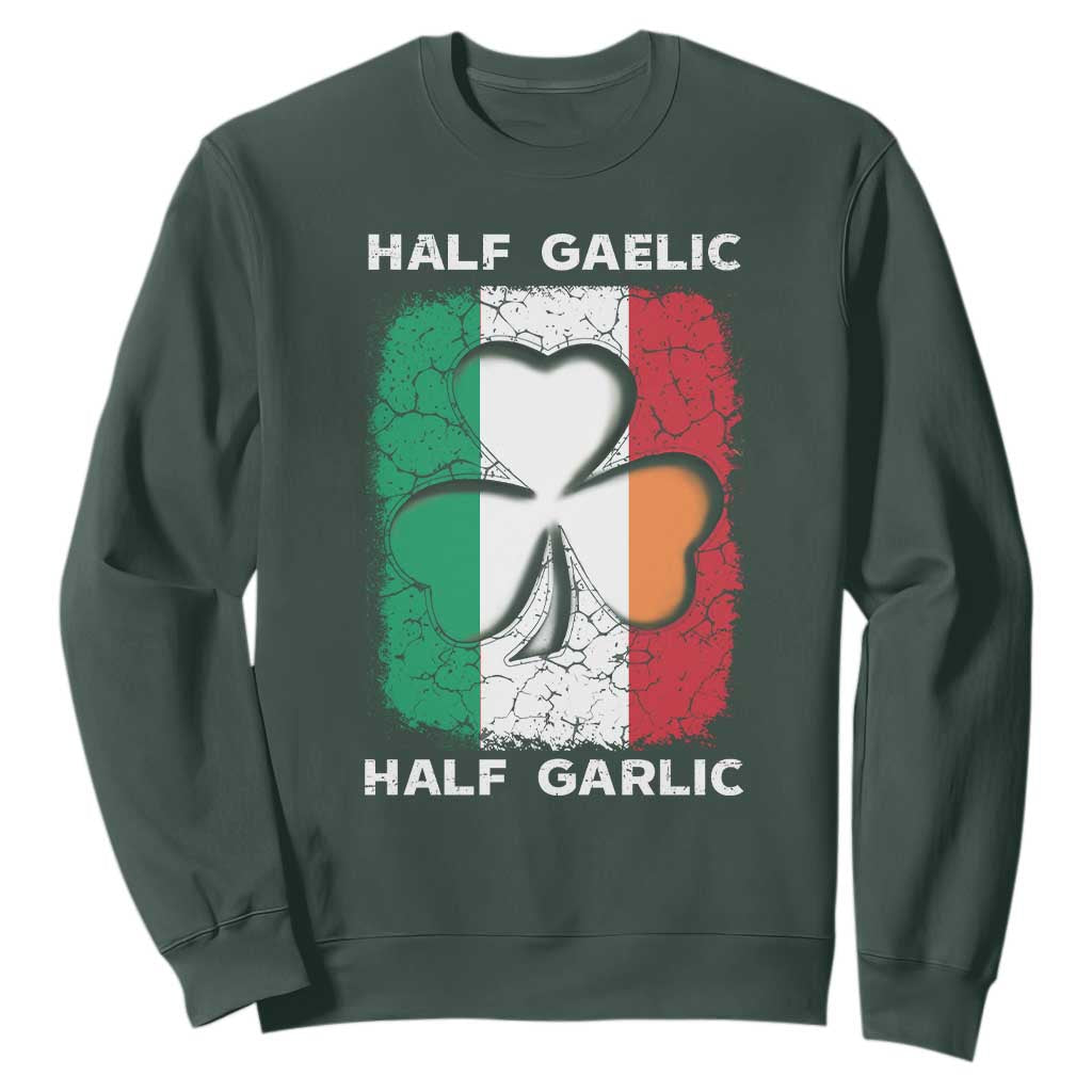 Irish Italian Pride Sweatshirt Half Gaelic Half Garlic Shamrock Ireland Italy Flag TS09 Dark Forest Green Print Your Wear