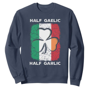 Irish Italian Pride Sweatshirt Half Gaelic Half Garlic Shamrock Ireland Italy Flag TS09 Navy Print Your Wear