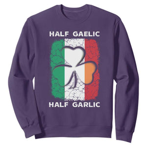 Irish Italian Pride Sweatshirt Half Gaelic Half Garlic Shamrock Ireland Italy Flag TS09 Purple Print Your Wear