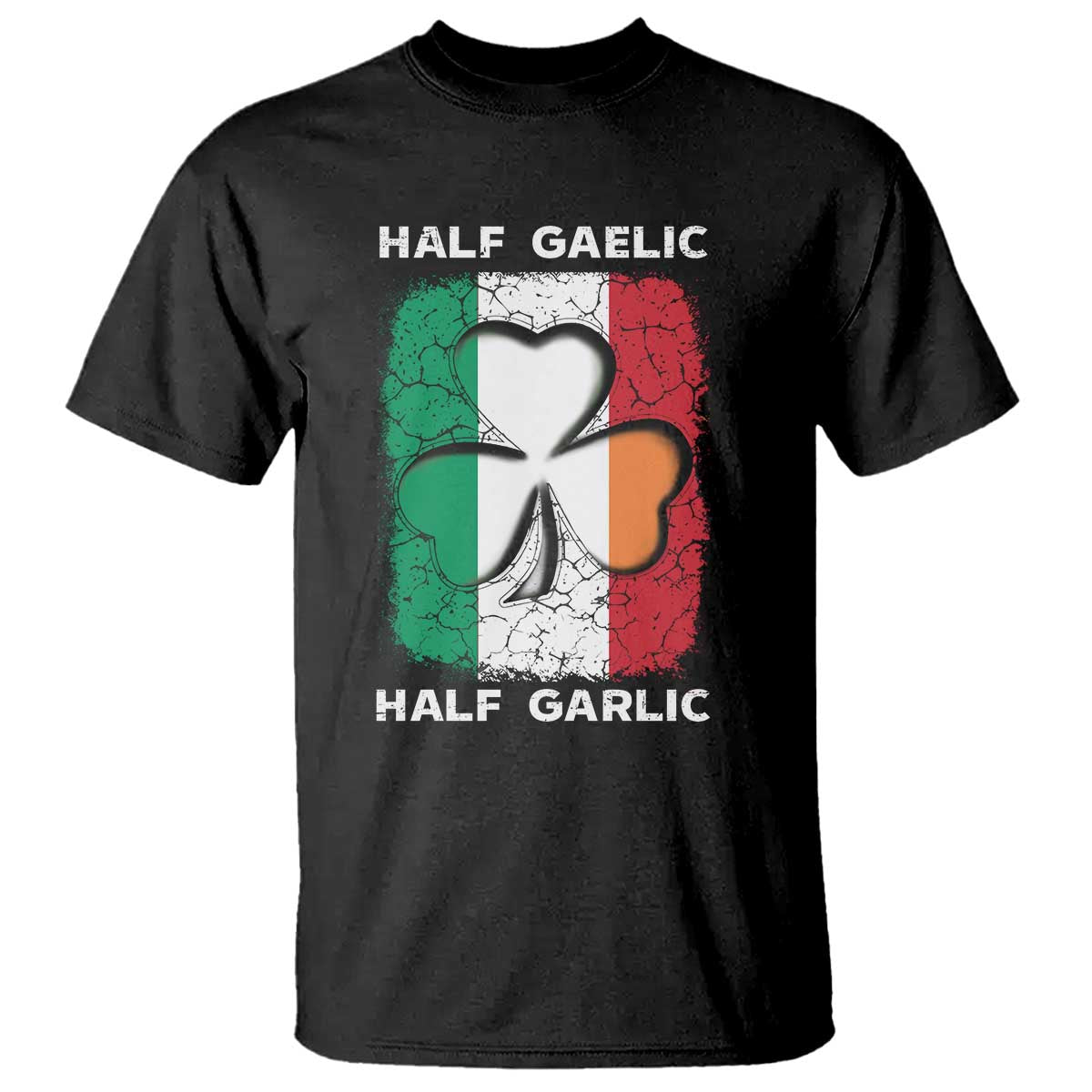 Irish Italian Pride T Shirt Half Gaelic Half Garlic Shamrock Ireland Italy Flag TS09 Black Print Your Wear