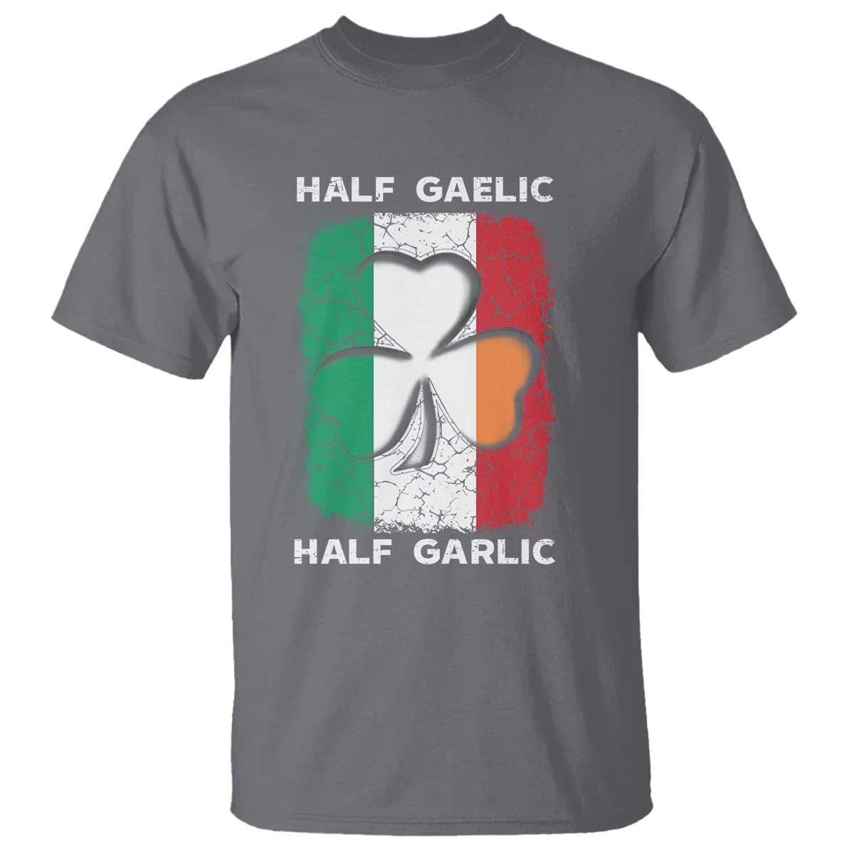 Irish Italian Pride T Shirt Half Gaelic Half Garlic Shamrock Ireland Italy Flag TS09 Charcoal Print Your Wear