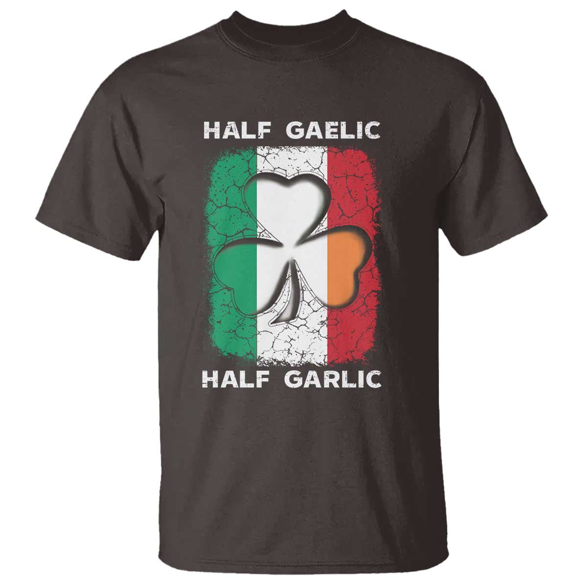 Irish Italian Pride T Shirt Half Gaelic Half Garlic Shamrock Ireland Italy Flag TS09 Dark Chocolate Print Your Wear